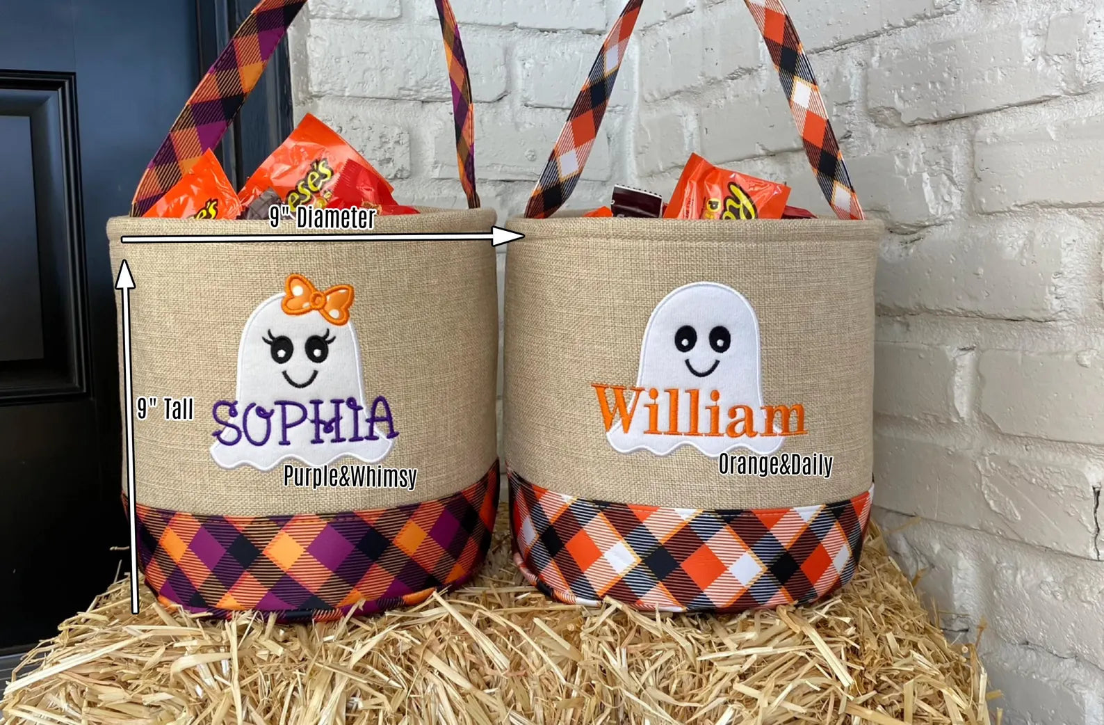 Trick-or-treat bucket, Embroidery Name Personalized, Kid's Candy Bag Halloween Basket