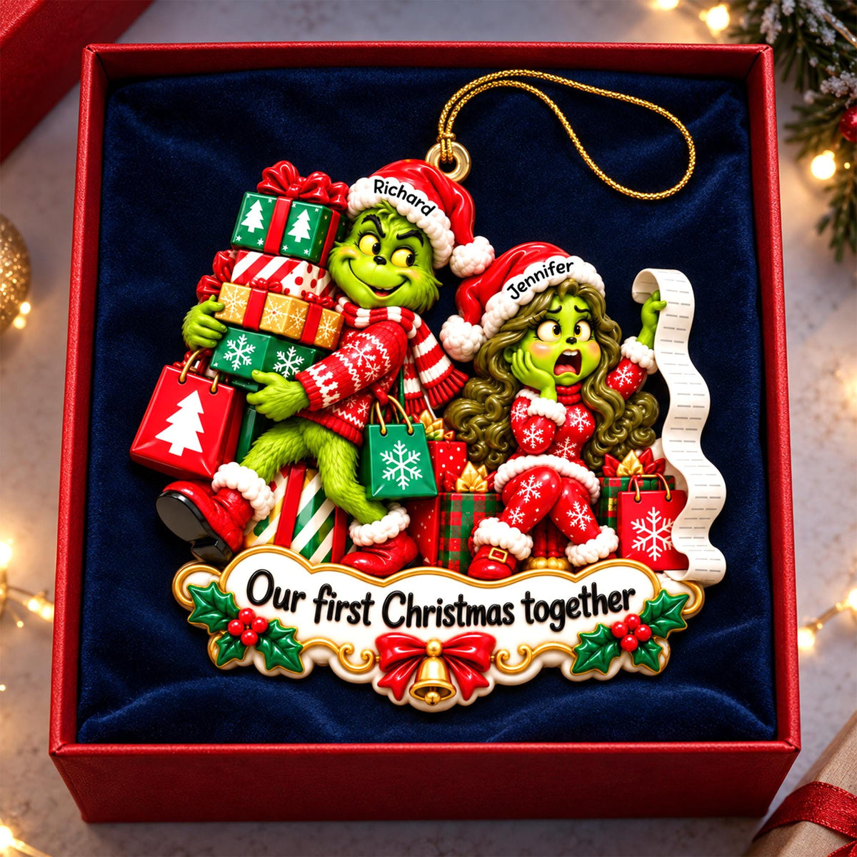 Personalized Grinch Couple Christmas Ornament, Custom Names Spicy Funny Couple Gift, Romantic Merry Grinchmas Tree Decoration