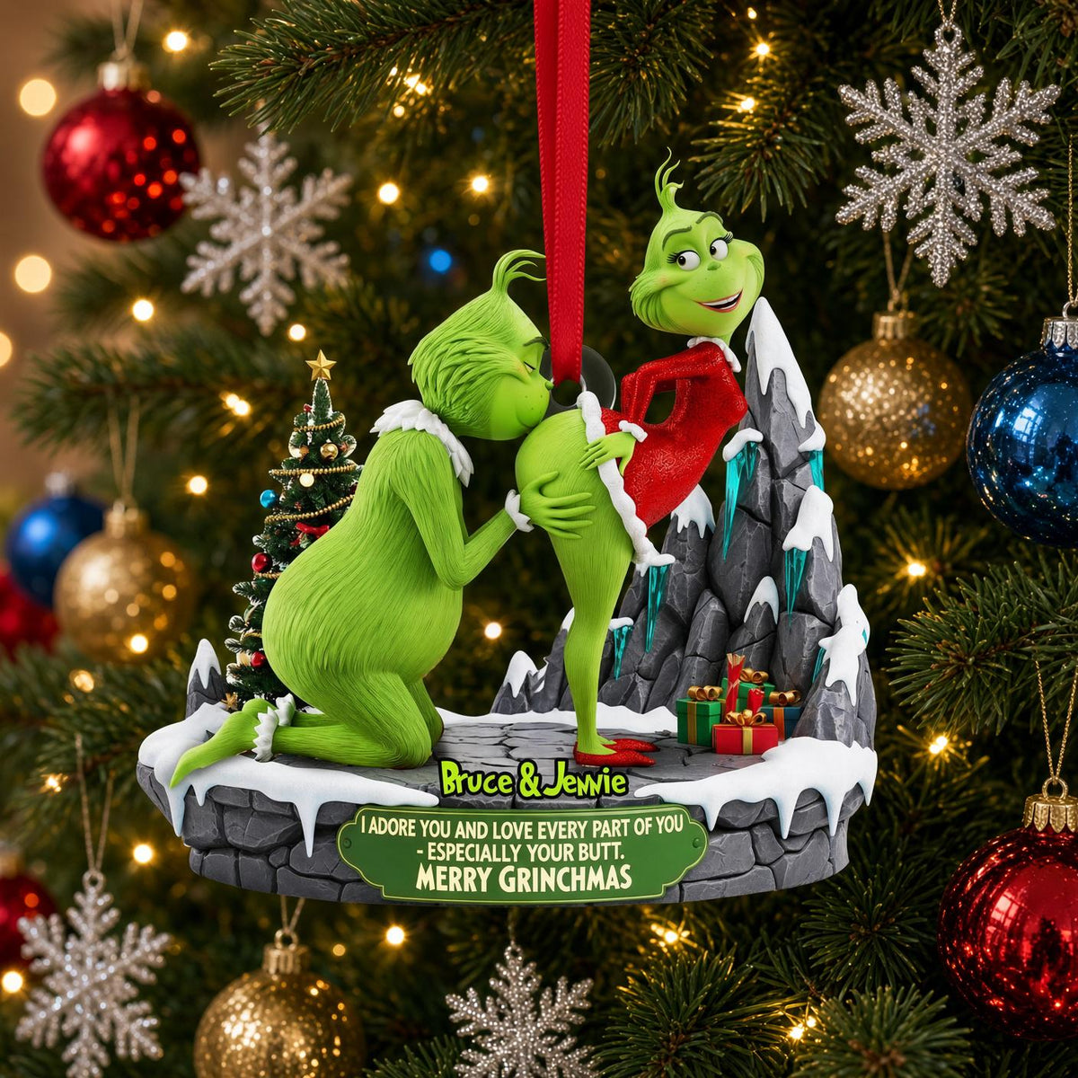 Personalized Naughty Couple Christmas Ornament, Personalized Green Monster Couple Christmas Ornament