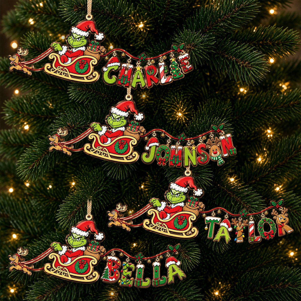 Personalized Grinch Name Ornament | Grinch Inspired Christmas Ornament | Holiday Tree Decor