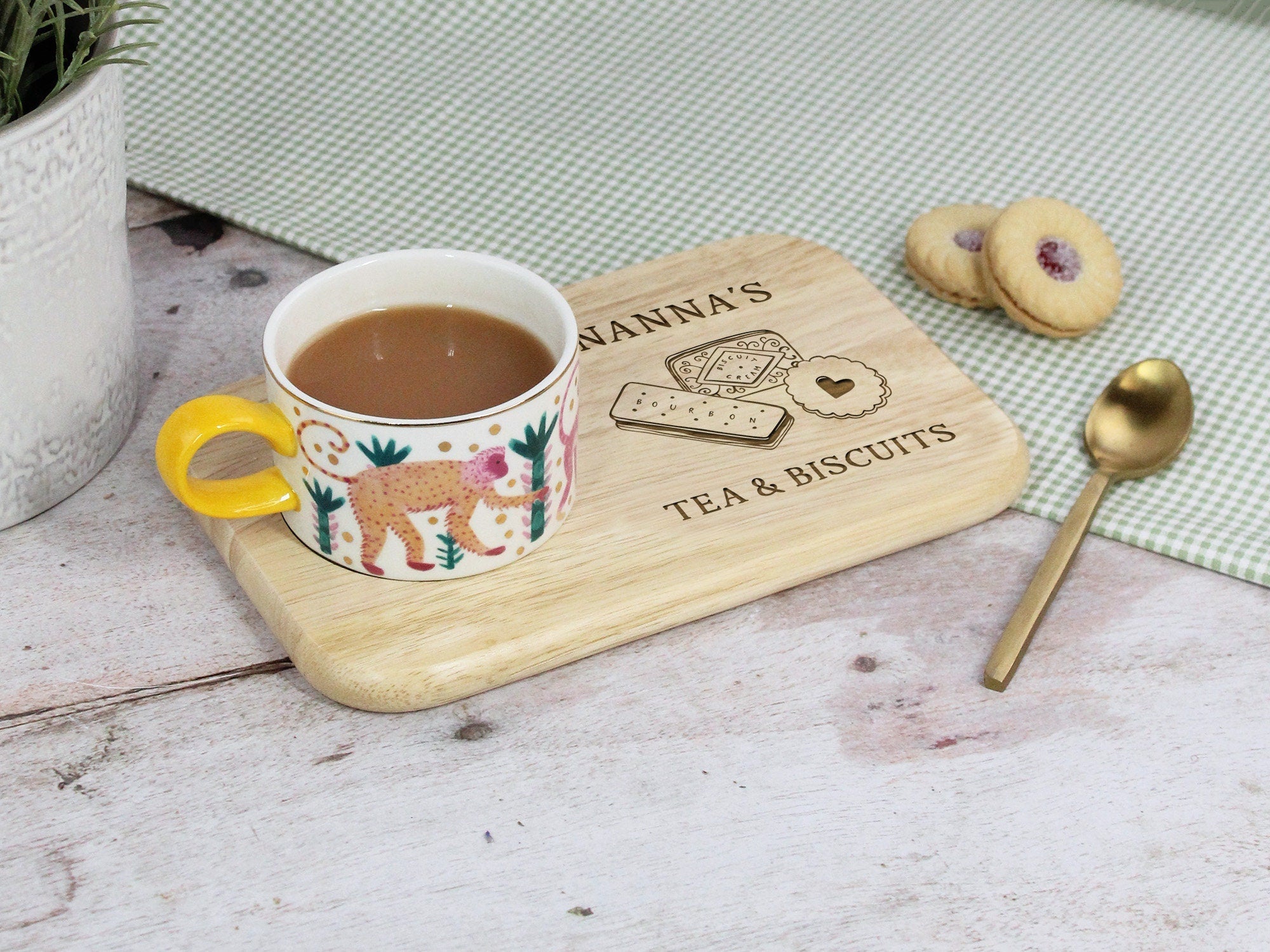 Custom Tea & Biscuit Board, Engraved Wood Treat Tray, Gift for Nanna, Grandma, Granny