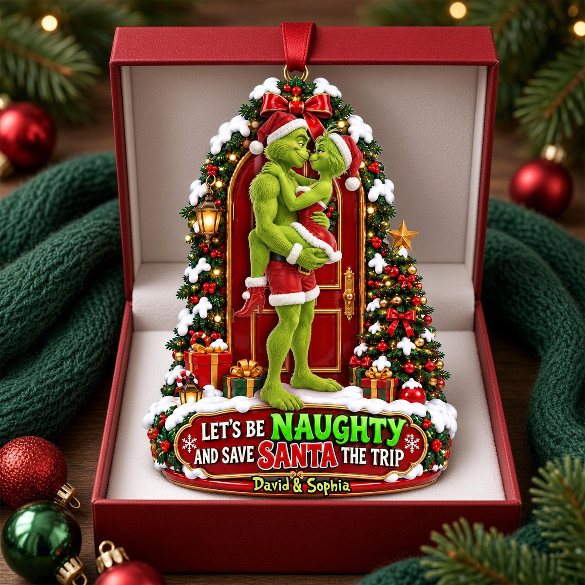 Personalized Grinch Couple Christmas Ornament | Custom Names Spicy Funny Couple Gift | Romantic Merry Grinchmas Tree Decoration