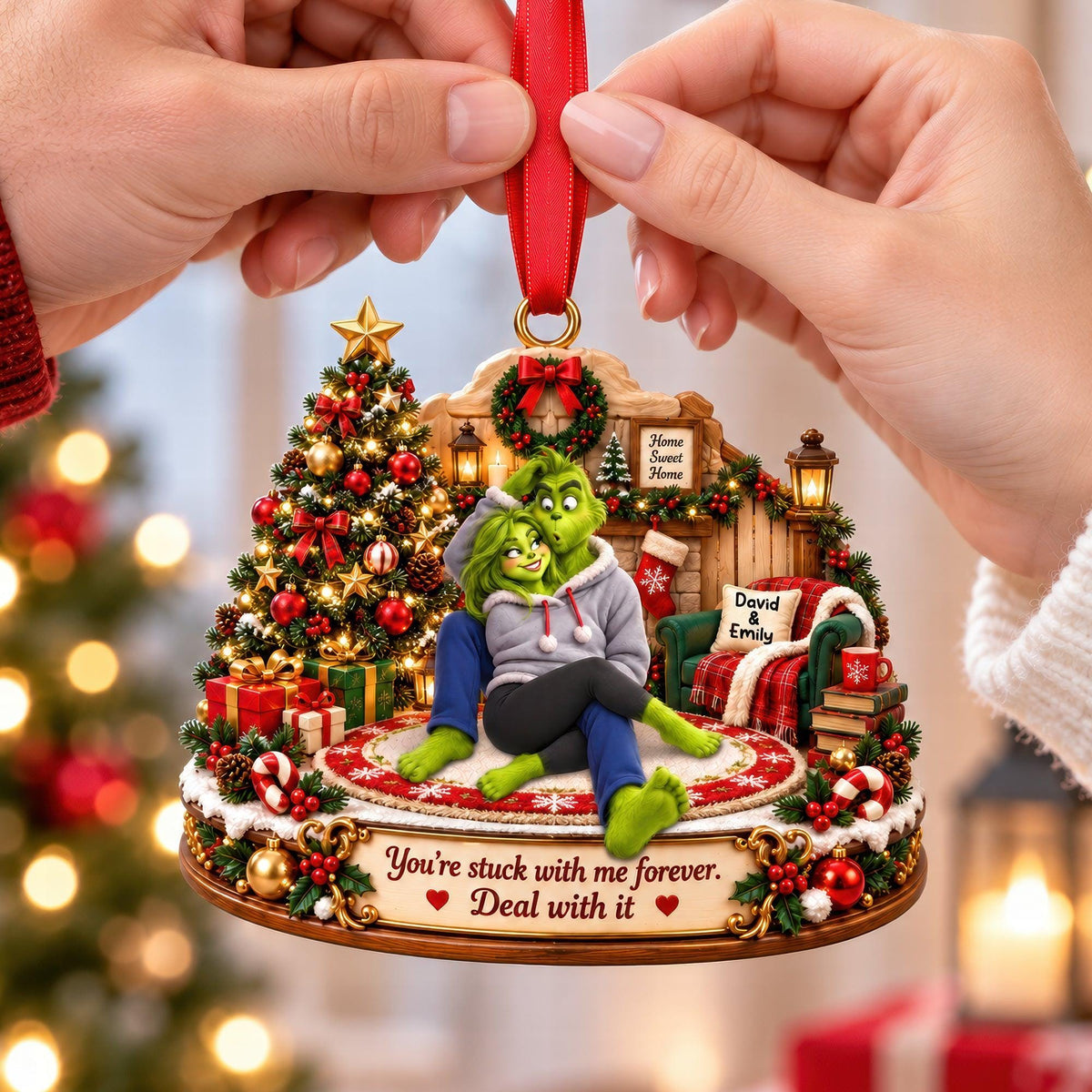 Personalized Grinch Couple Christmas Ornament | Custom Names Spicy Funny Couple Gift | Romantic Merry Grinchmas Tree Decoration