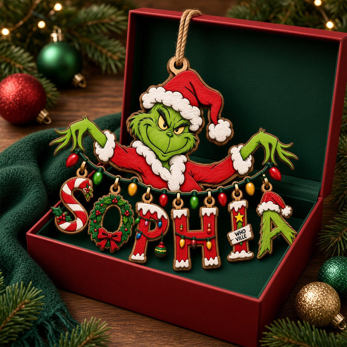 Personalized Grinch Name Ornament | Grinch Inspired Christmas Ornament | Holiday Tree Decor