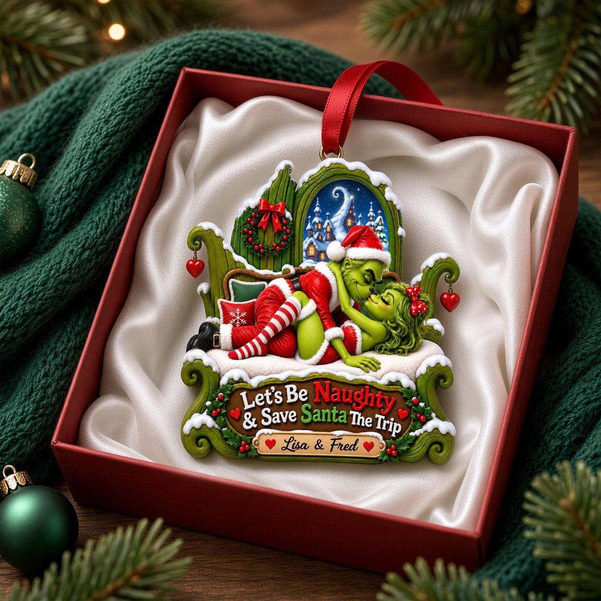 Personalized Naughty Couple Christmas Ornament, Personalized Green Monster Couple Christmas Ornament, I Adore You