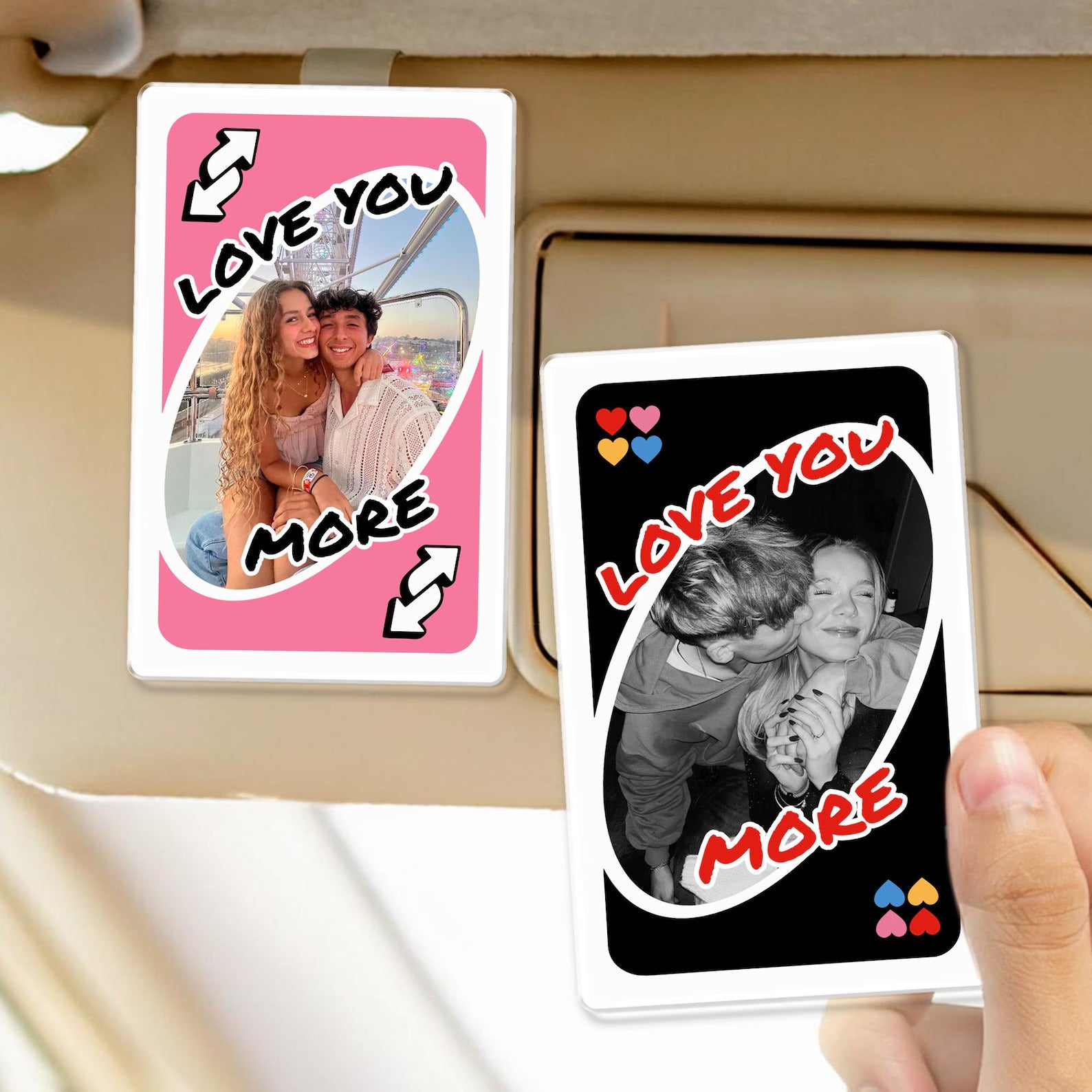 Personalized Couple Photo Car Visor Clip, Love You More Reverse, Valentines Gift for Him