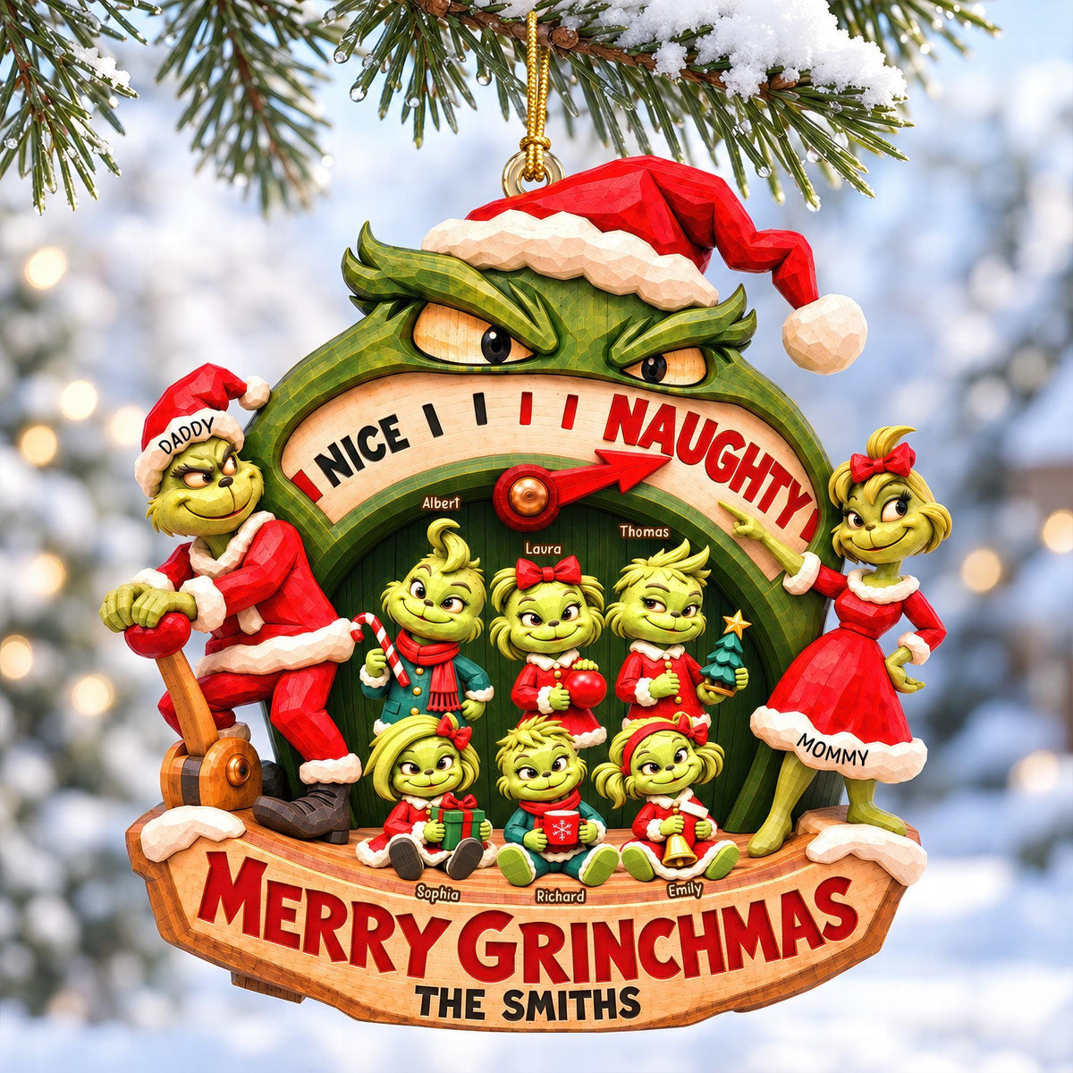 Personalized Grinch Family Christmas Ornament, Custom Names Christmas Tree Ornament, Family Holiday Keepsake