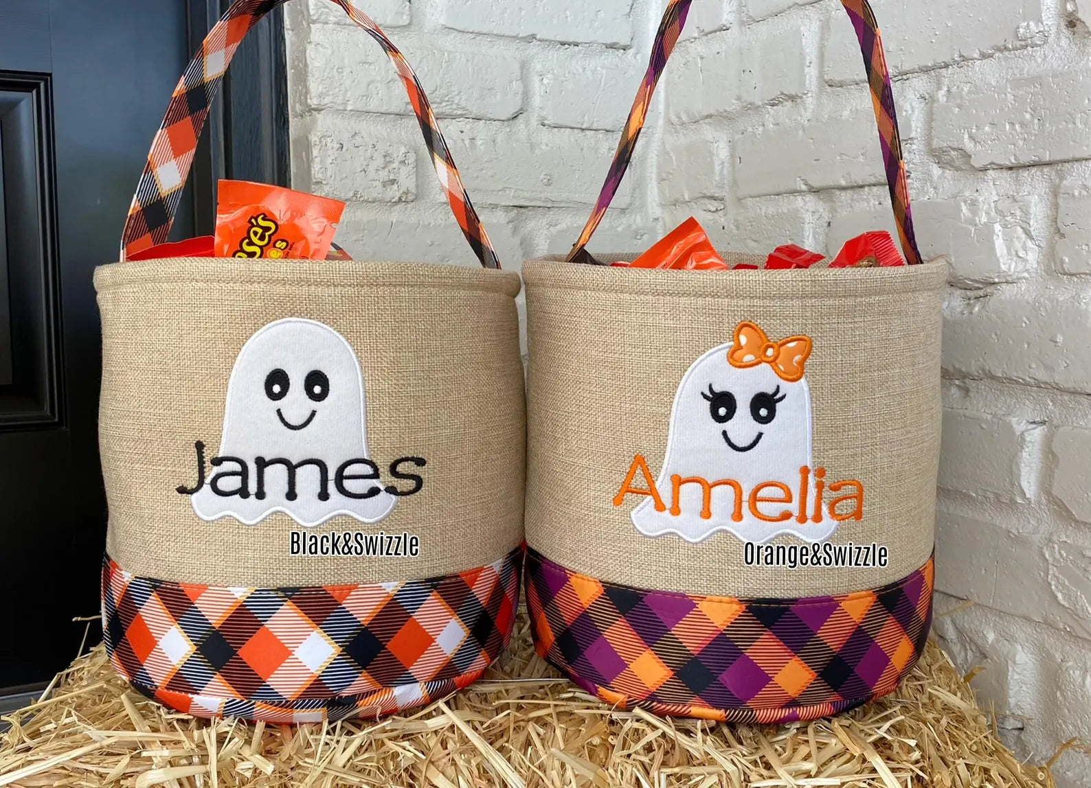 Trick-or-treat bucket, Embroidery Name Personalized, Kid's Candy Bag Halloween Basket