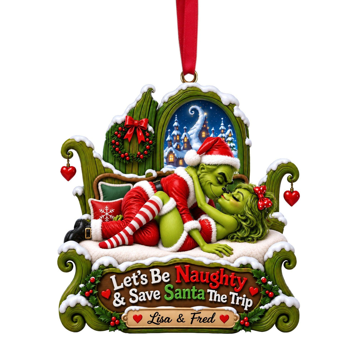 Personalized Naughty Couple Christmas Ornament, Personalized Green Monster Couple Christmas Ornament, I Adore You