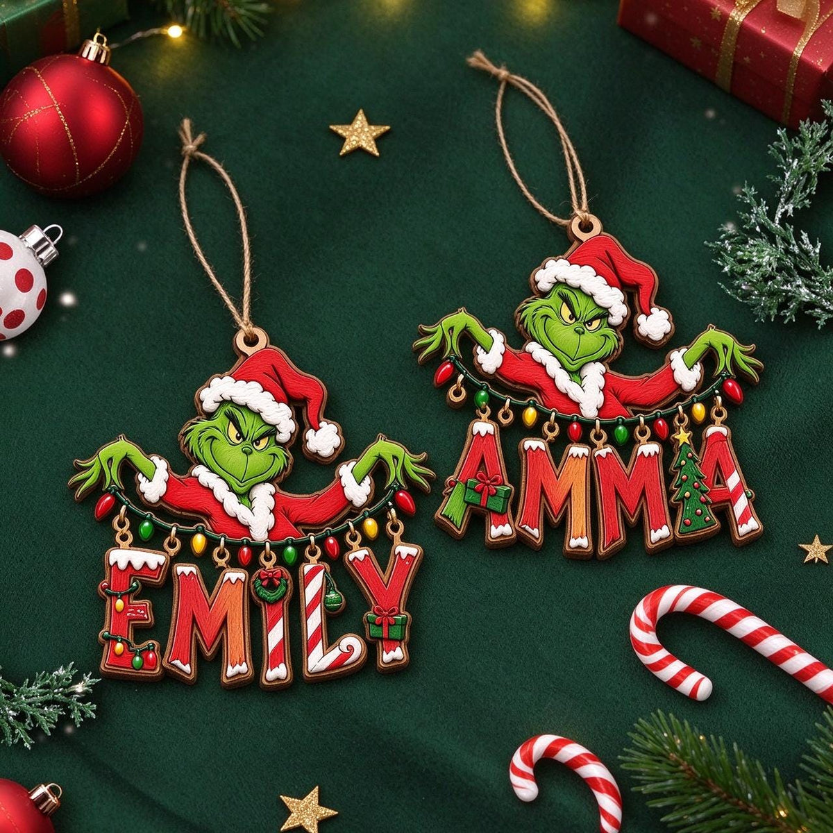 Personalized Grinch Name Ornament | Grinch Inspired Christmas Ornament | Holiday Tree Decor