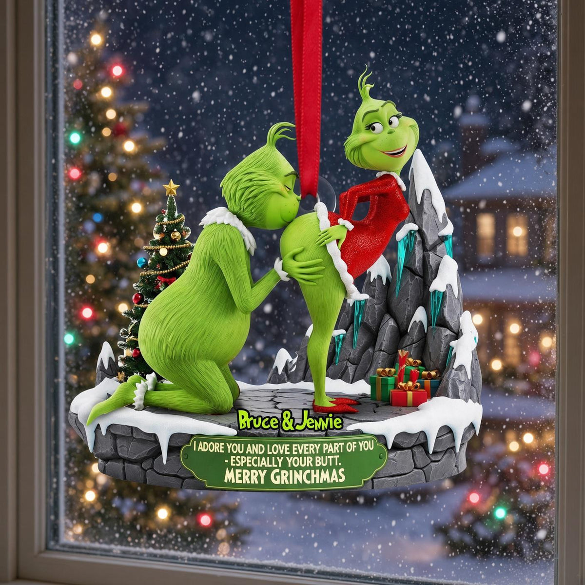 Personalized Naughty Couple Christmas Ornament, Personalized Green Monster Couple Christmas Ornament
