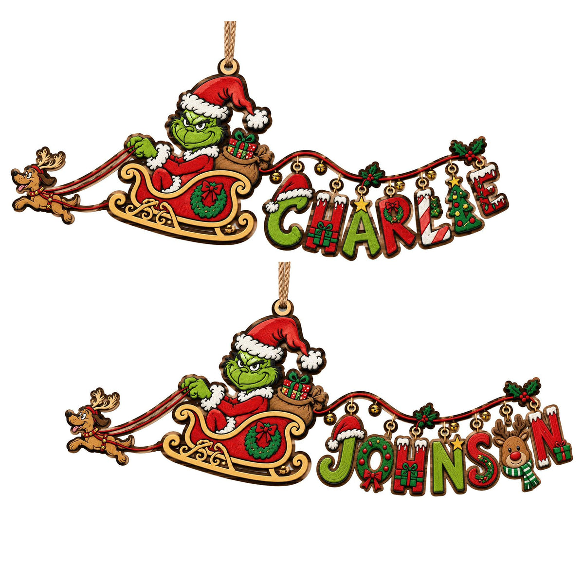 Personalized Grinch Name Ornament | Grinch Inspired Christmas Ornament | Holiday Tree Decor