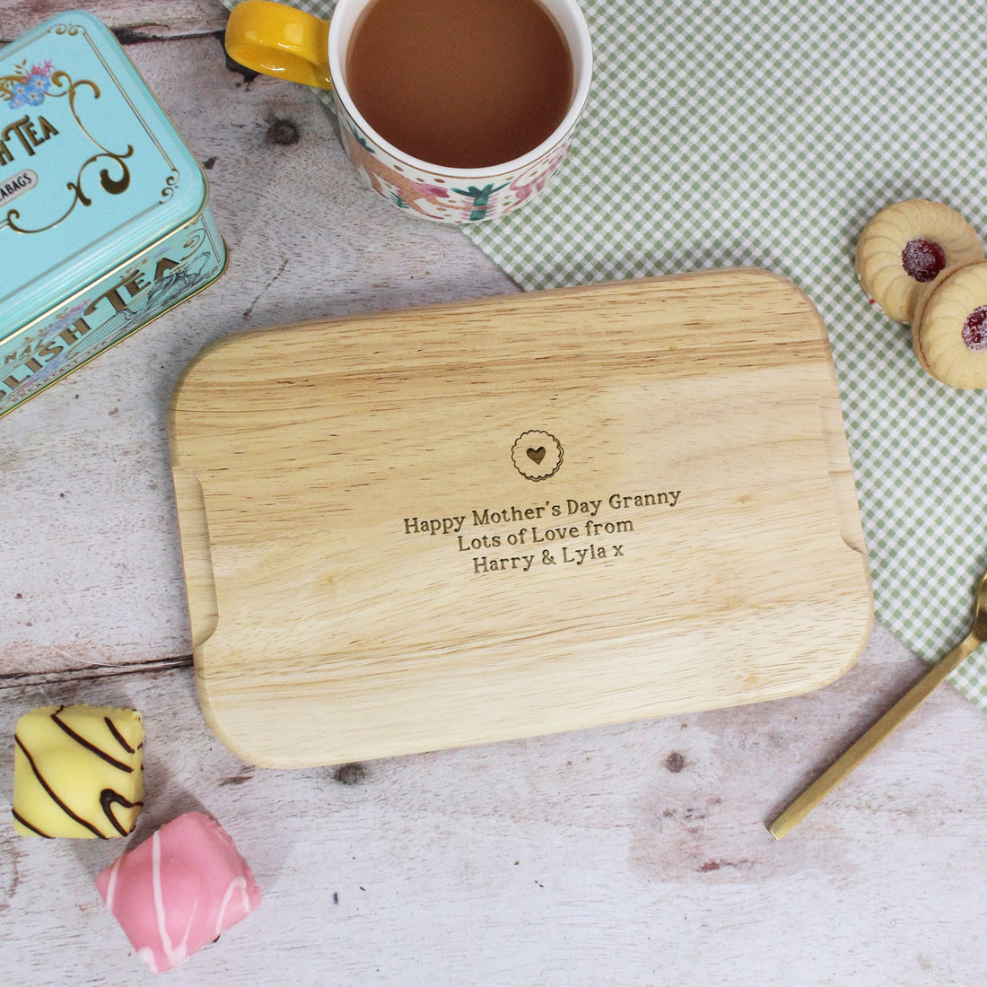 Custom Tea & Biscuit Board, Engraved Wood Treat Tray, Gift for Nanna, Grandma, Granny