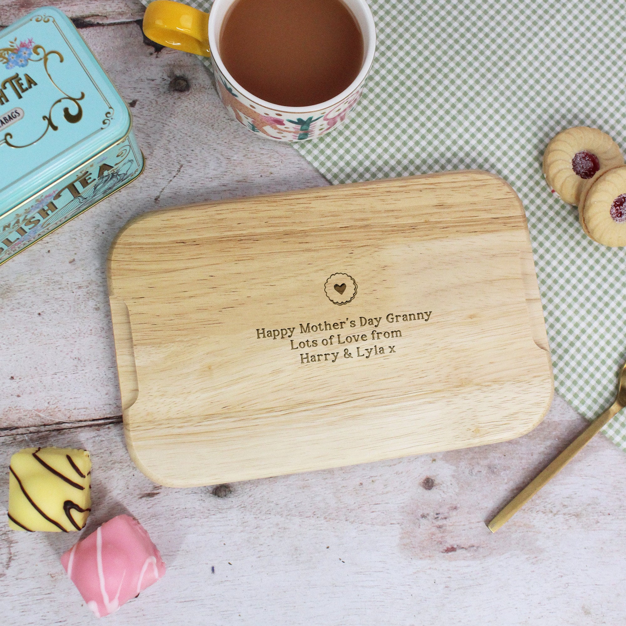 Custom Tea & Biscuit Board, Engraved Wood Treat Tray, Gift for Nanna, Grandma, Granny