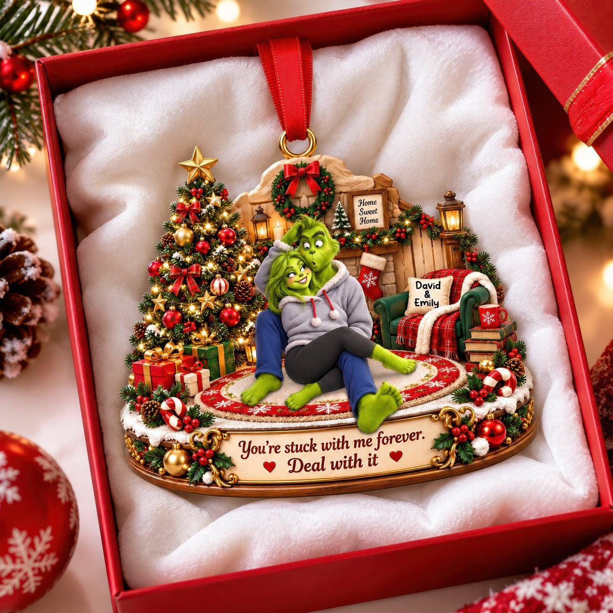 Personalized Grinch Couple Christmas Ornament | Custom Names Spicy Funny Couple Gift | Romantic Merry Grinchmas Tree Decoration