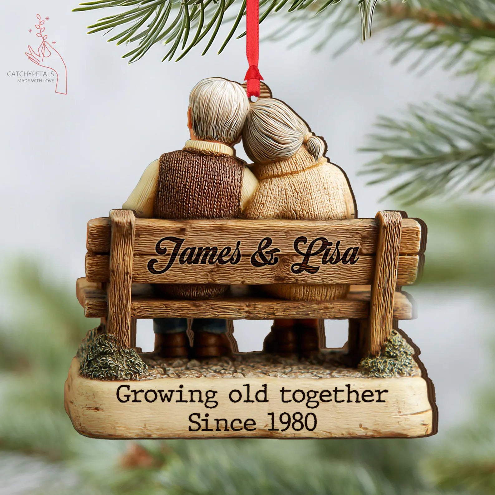 Growing Old Together Wooden Ornament, Anniversary Gift For Him, Gift For Parents, Grandparents Gift