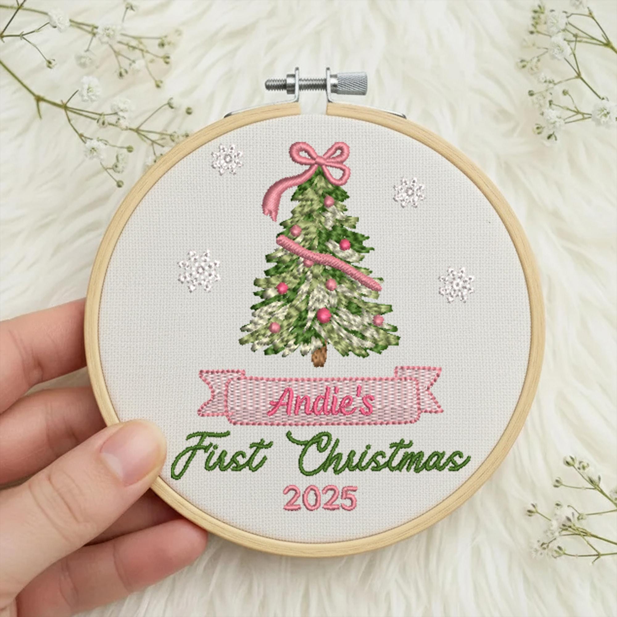 Personalized Embroidered Baby First Christmas Ornament, New Baby Christmas Ornament, New Parents Gift, Baby Name Keepsake, Baby Girl Gift