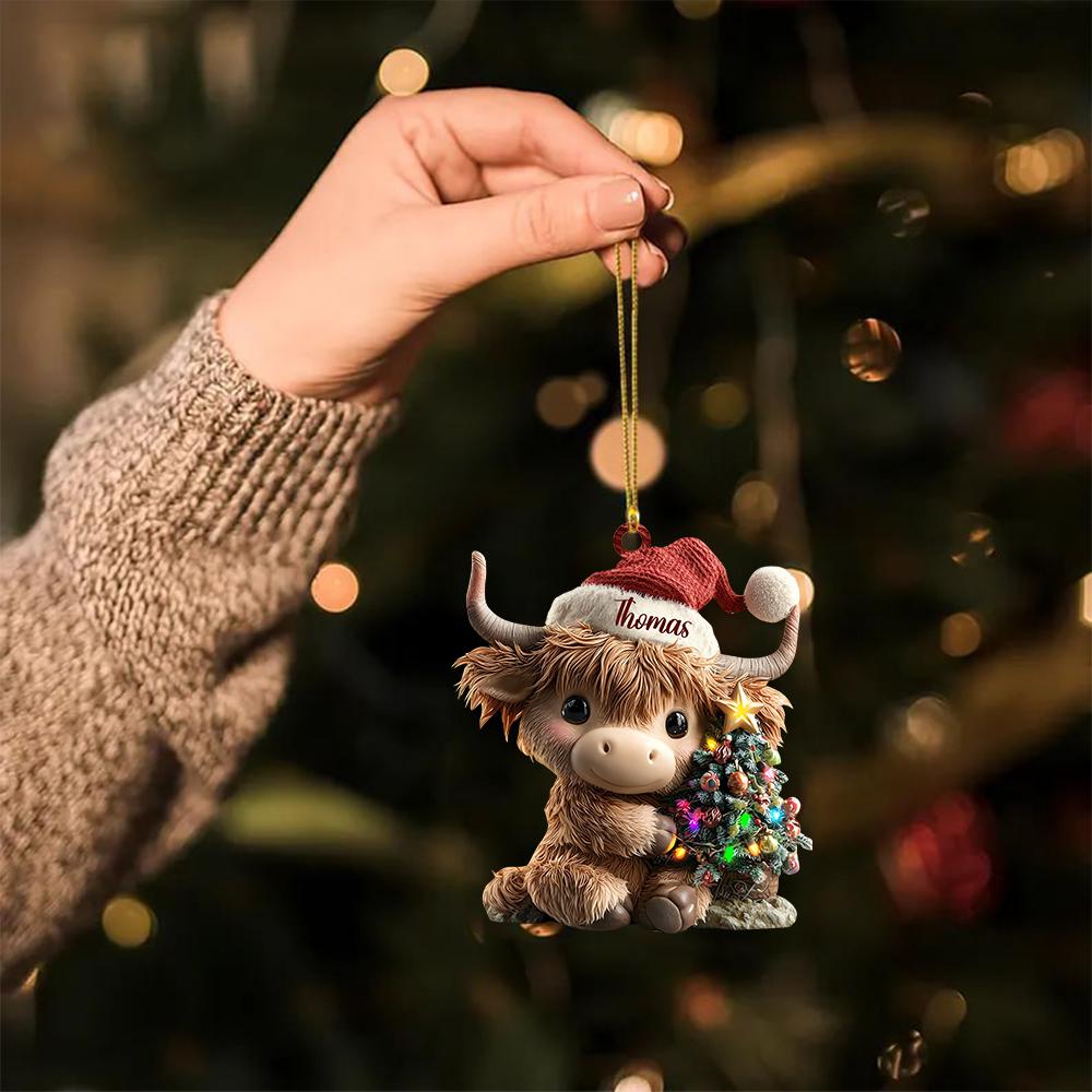 Personalized Highland Cow Christmas Ornament, Highland Cow Ornament Hanging, Funny Cattle Ornament, Highland Cow Lovers Gift