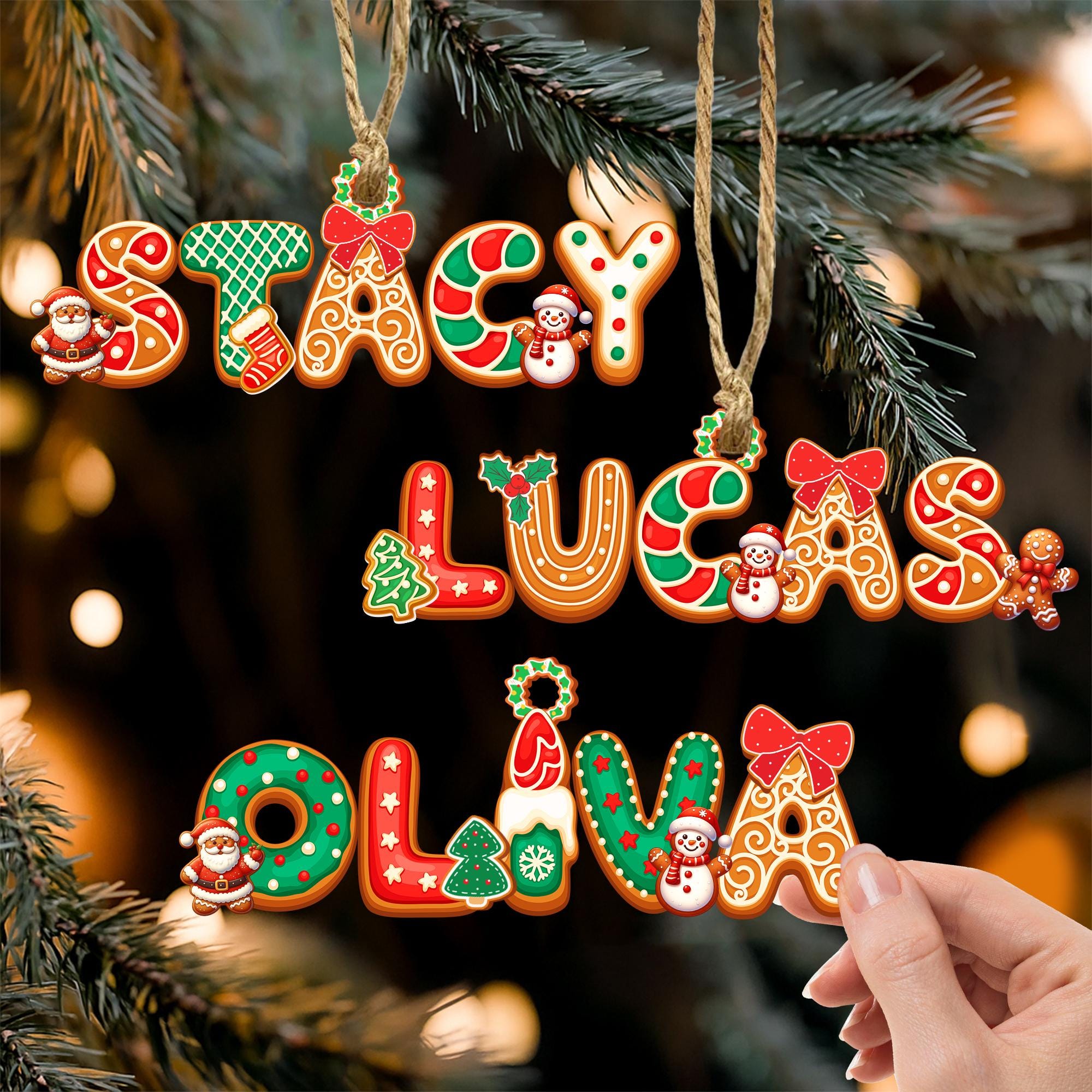 Personalized Gingerbread Letter Ornament: Custom Kids Name Ornament, Gingerbread Alphabet Ornament, Christmas Stocking Name Tags for Family