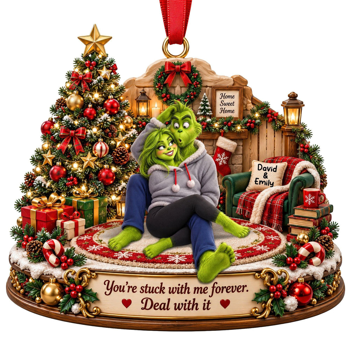 Personalized Grinch Couple Christmas Ornament | Custom Names Spicy Funny Couple Gift | Romantic Merry Grinchmas Tree Decoration