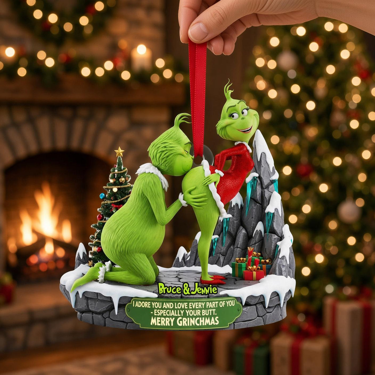 Personalized Naughty Couple Christmas Ornament, Personalized Green Monster Couple Christmas Ornament