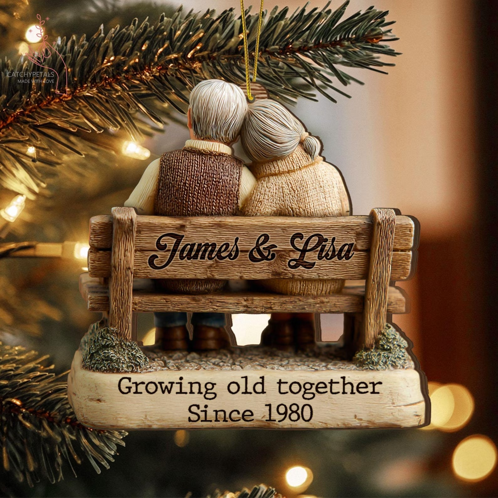 Growing Old Together Wooden Ornament, Anniversary Gift For Him, Gift For Parents, Grandparents Gift