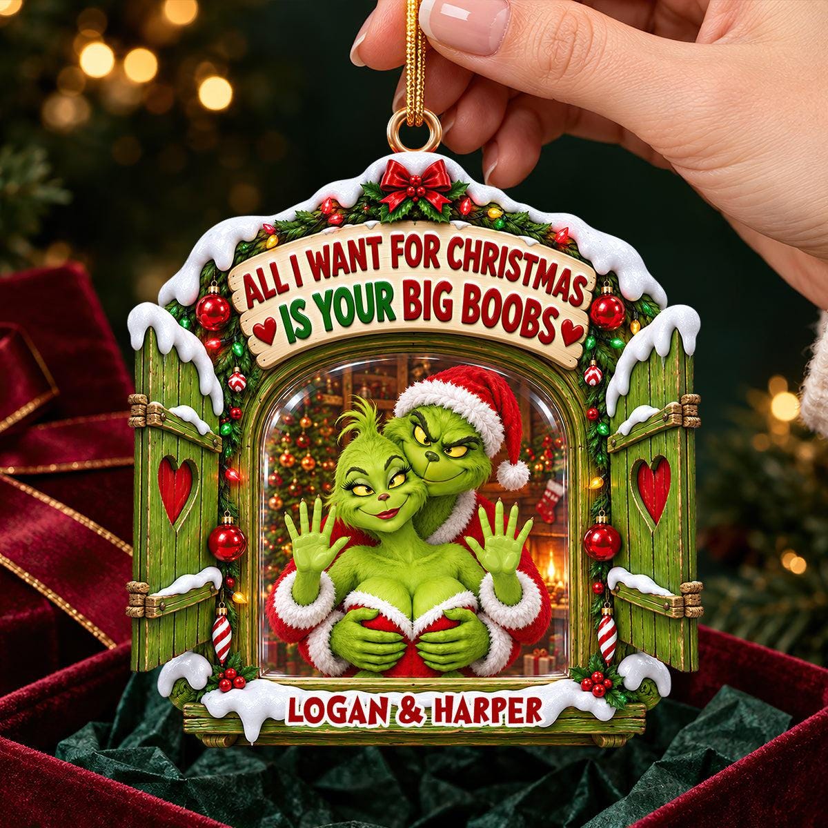 Personalized Grinch Christmas Ornament, Custom Name Gift