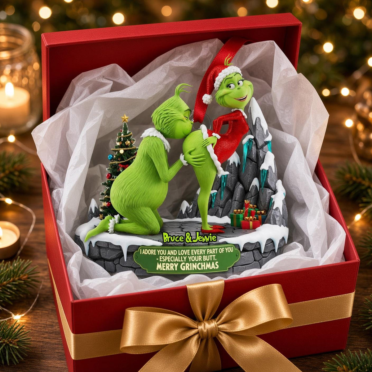 Personalized Naughty Couple Christmas Ornament, Personalized Green Monster Couple Christmas Ornament