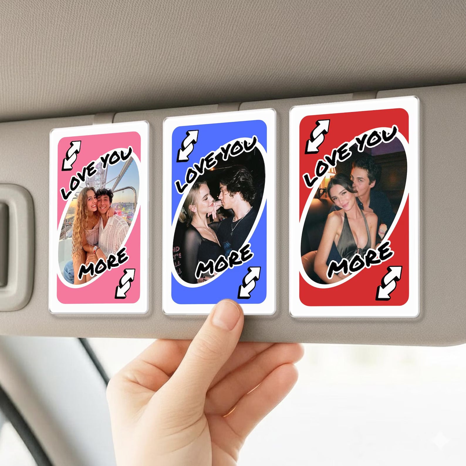 Personalized Couple Photo Car Visor Clip, Love You More Reverse, Valentines Gift for Him