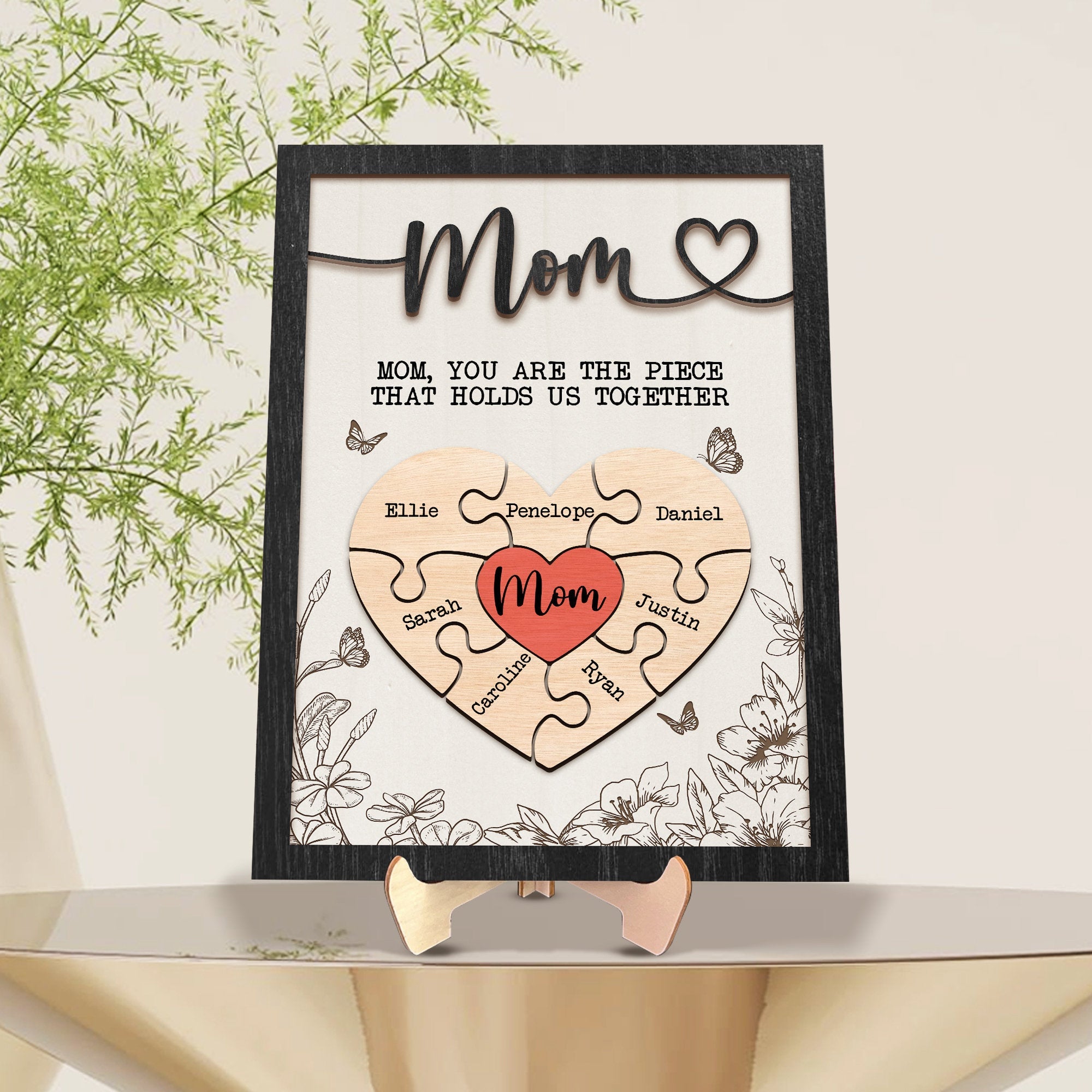 Personalized Mother's Day Puzzle Sign, Gift from Kids & Husband, Piece That Holds Us Together, Grandma & Mom Gift