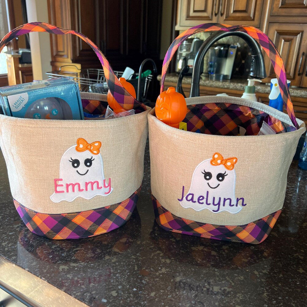 Trick-or-treat bucket, Embroidery Name Personalized, Kid's Candy Bag Halloween Basket