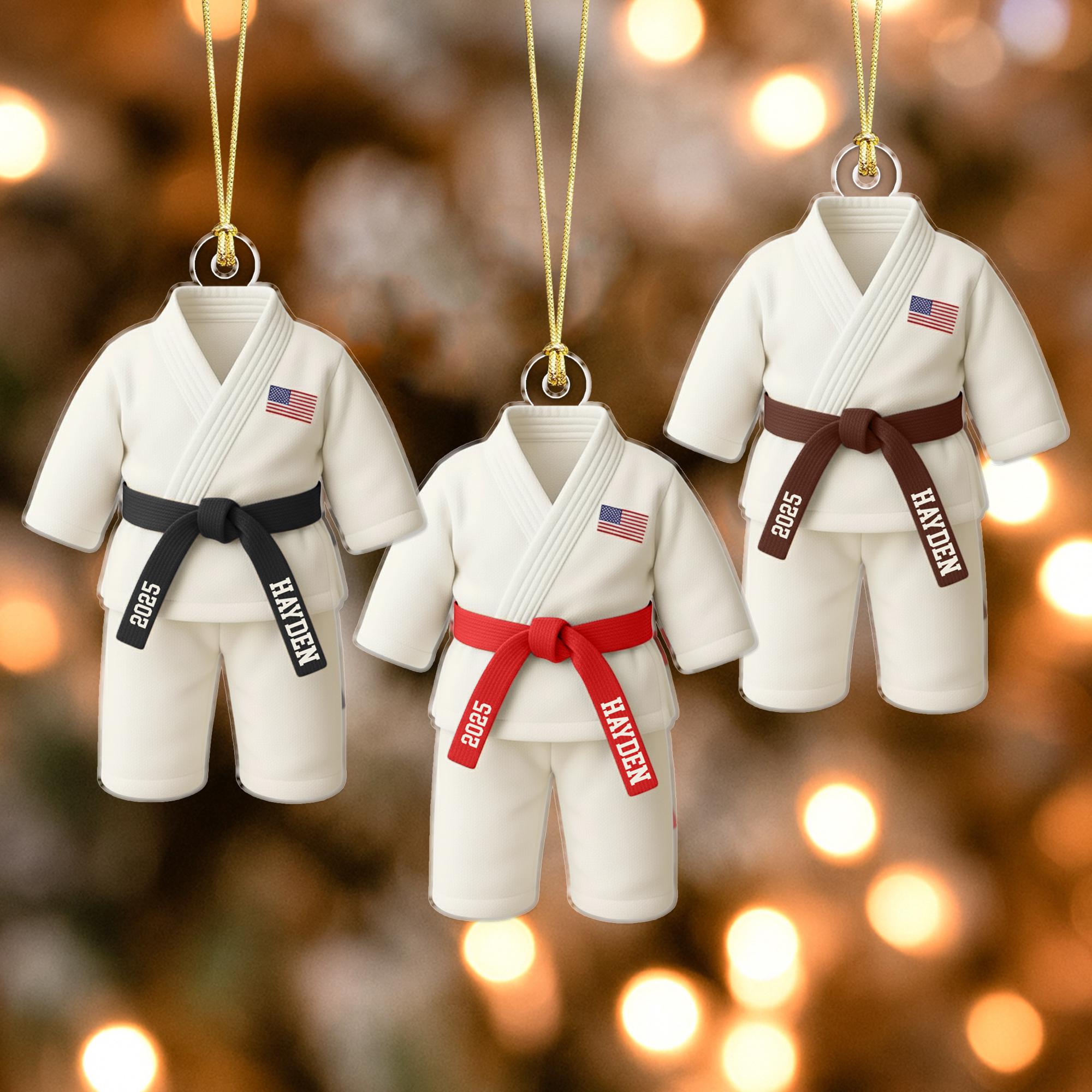 Personalized Karate Ornament: Karate Uniform For Girls Boys, Custom Belt Color, Karate Black Belt Ranking Gift, Martial Arts Xmas Keepsake
