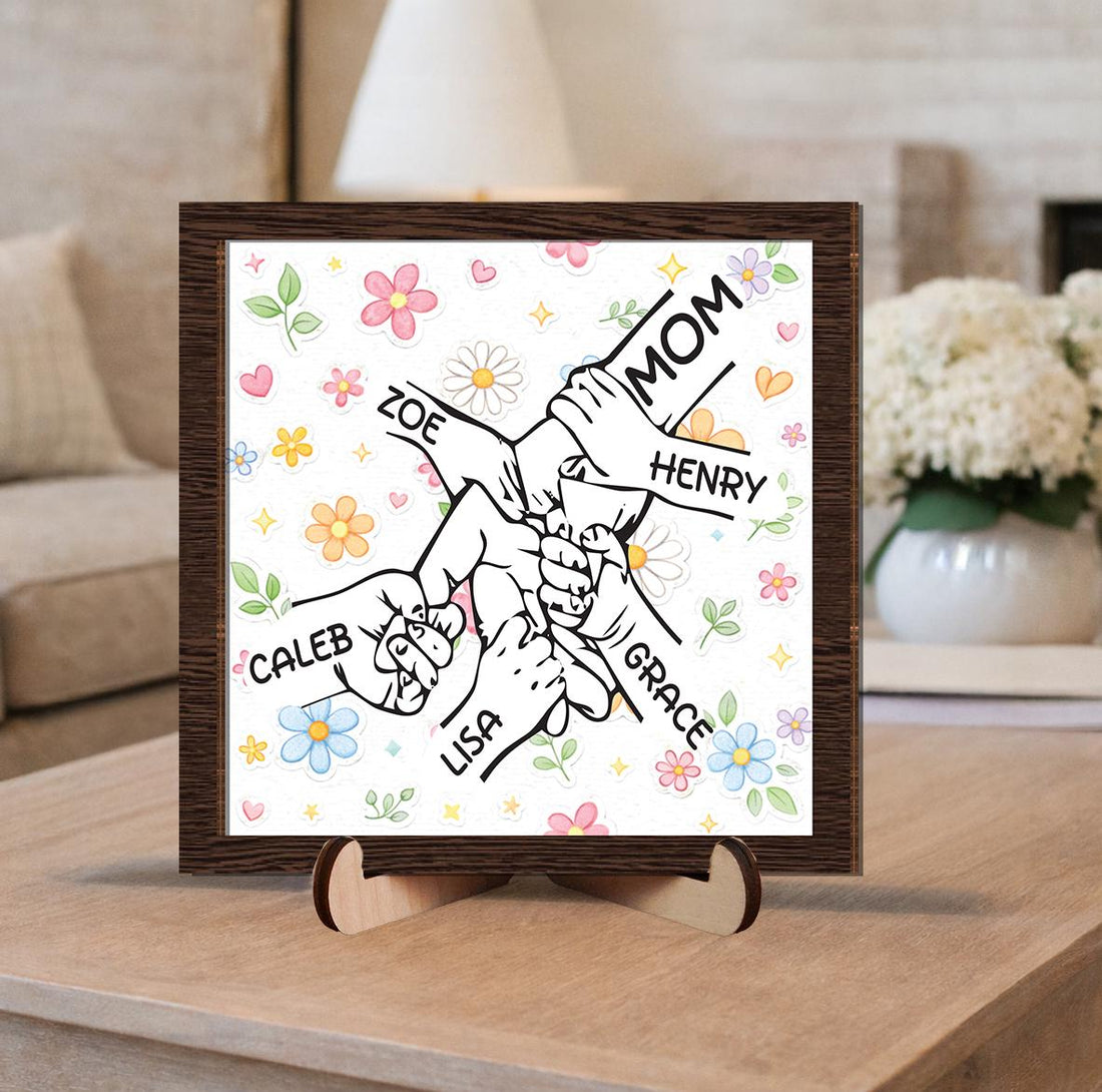Personalized Mom Holding Kids Hands Sign