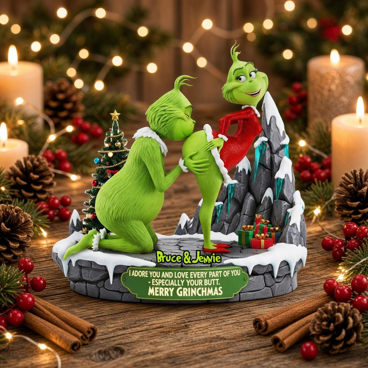 Personalized Naughty Couple Christmas Ornament, Personalized Green Monster Couple Christmas Ornament