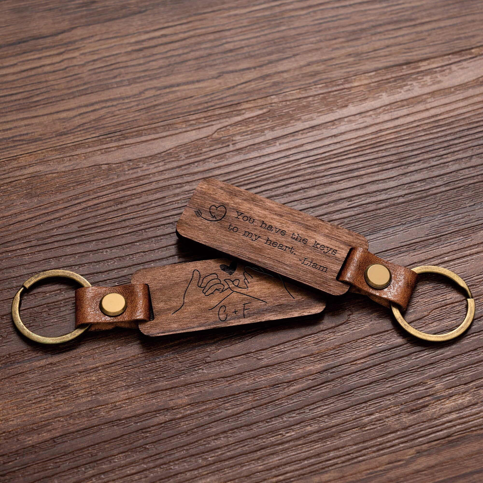 Personalized Walnut Wood Keychain, Engraved Keychain, Custom Wood Key Chain, Birthday or Anniversary Gift for Her or Him, Gift for Mom Dad