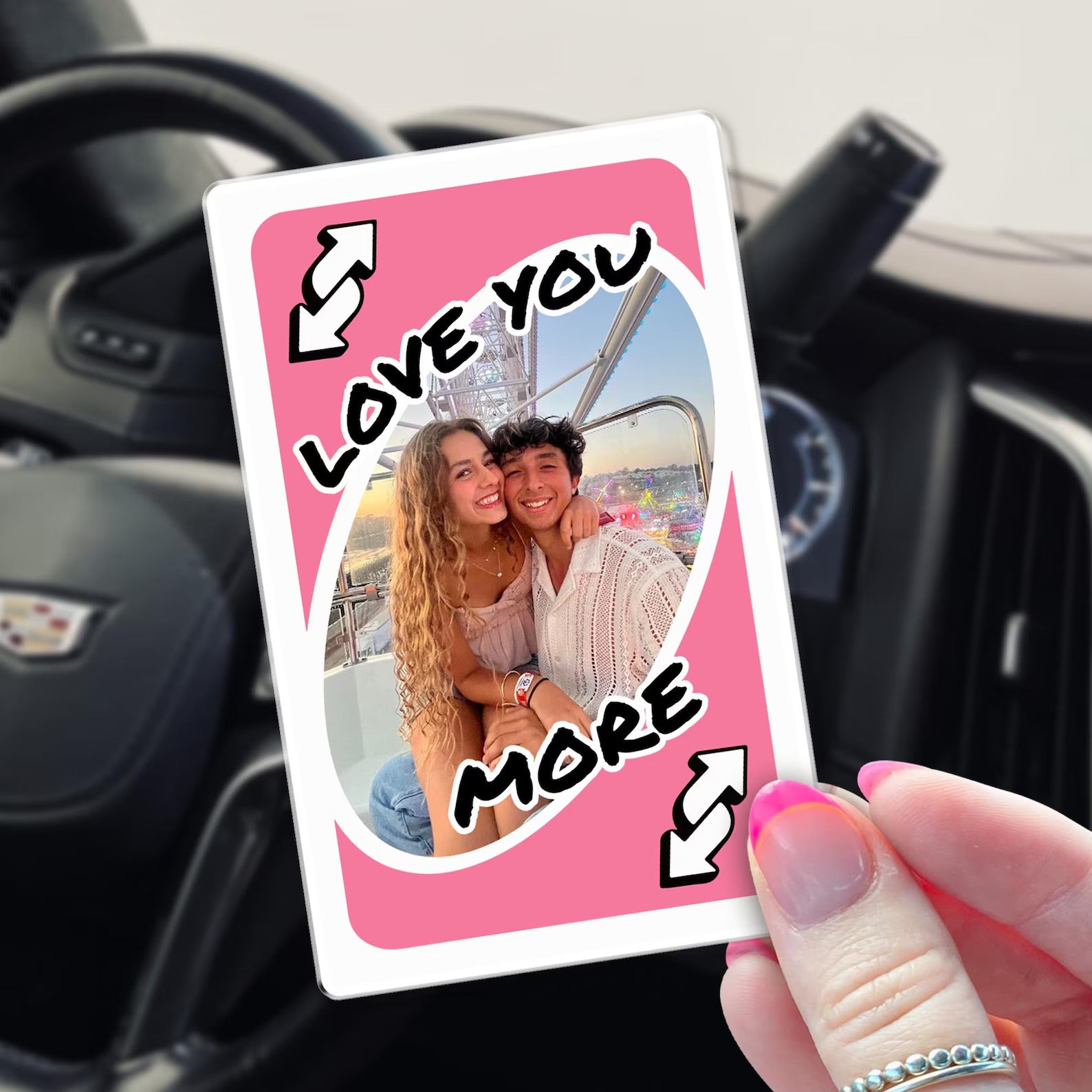 Personalized Couple Photo Car Visor Clip, Love You More Reverse, Valentines Gift for Him