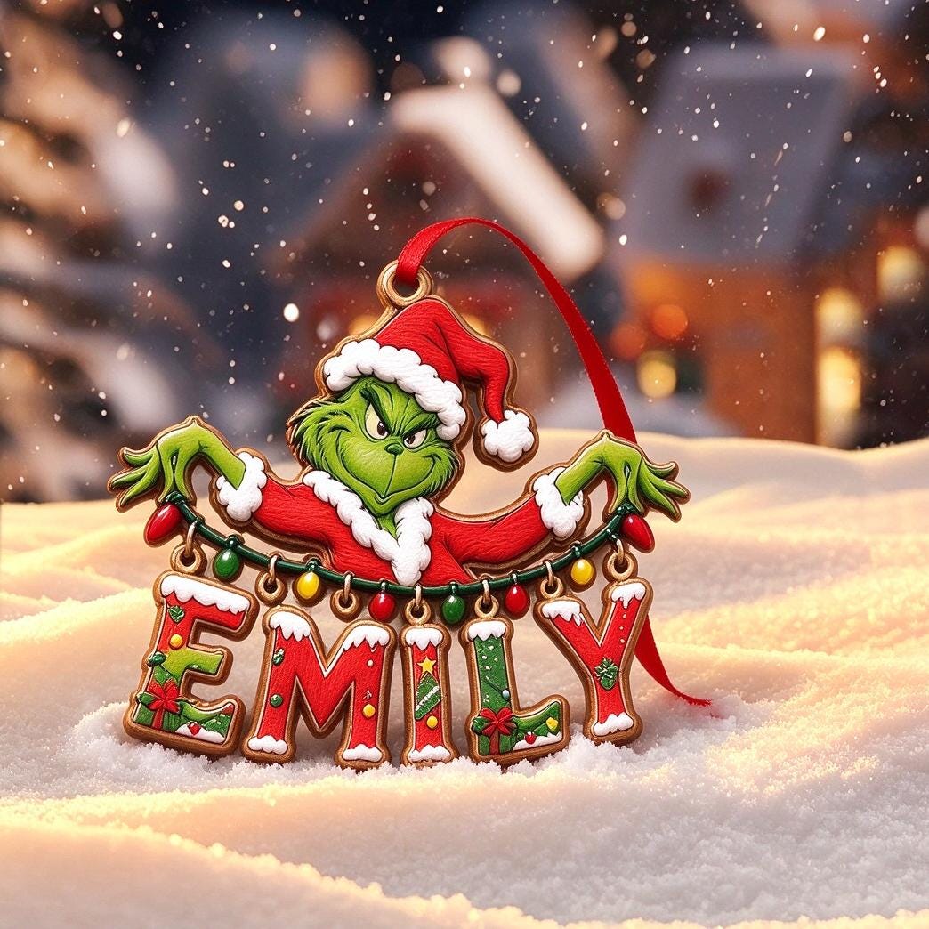 Personalized Grinch Name Ornament | Grinch Inspired Christmas Ornament | Holiday Tree Decor