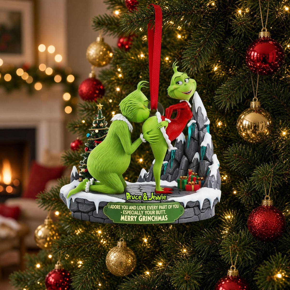 Personalized Naughty Couple Christmas Ornament, Personalized Green Monster Couple Christmas Ornament