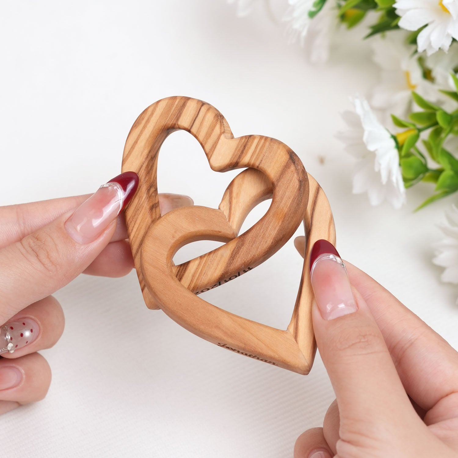 Personalized Interlocking wooden, Hearts Wedding wood Heart, 5th Anniversary gift, Valentines gift