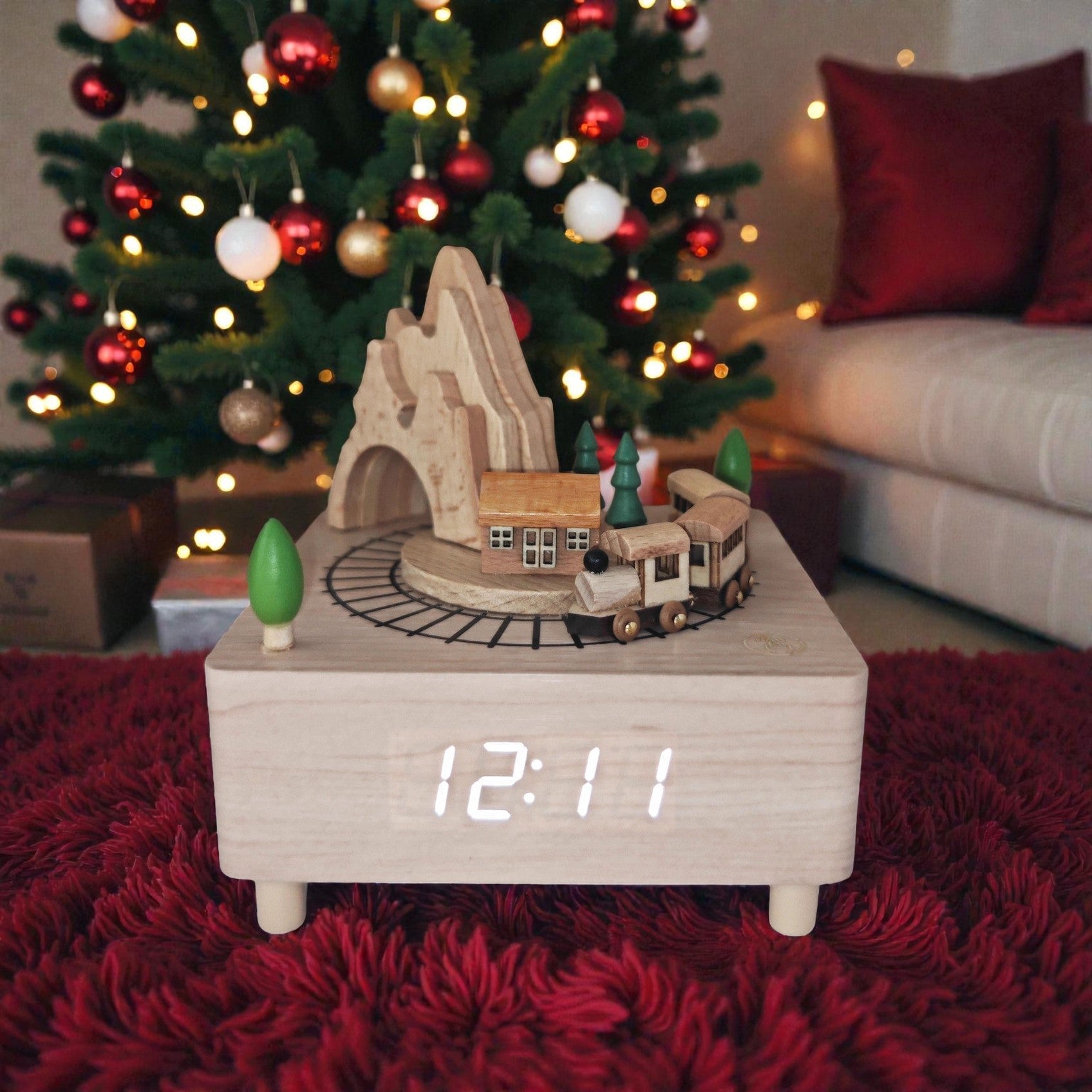 Alarm Clock Music Box, Christmas Train Castle Carousel Music Box
