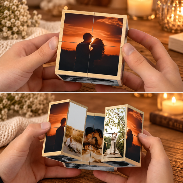 Custom Photo Cube, Photo Cube Album, Wooden and personalized, gift for him her
