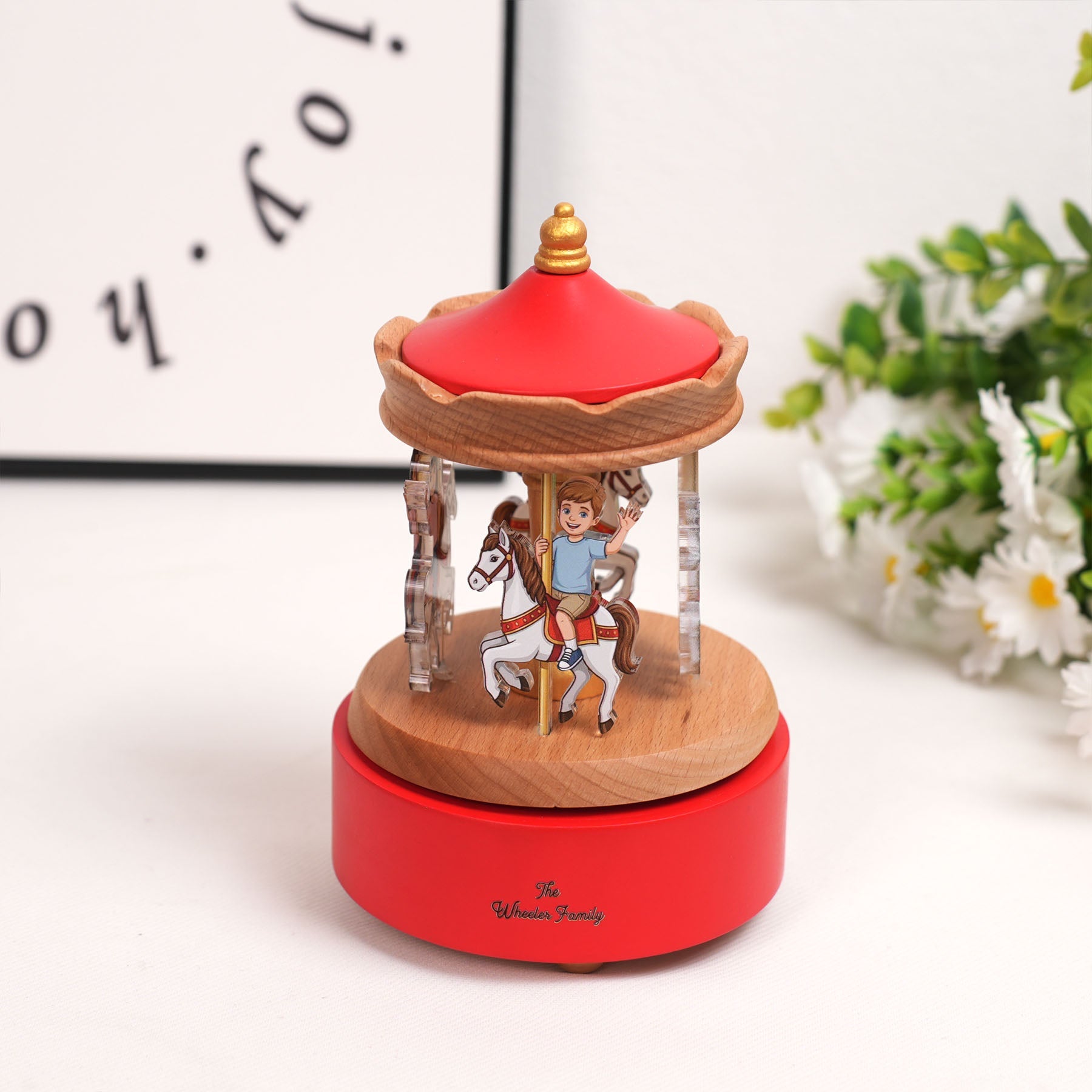 Custom Portrait Carousel Music Box Ornament Family Member Gift For Family