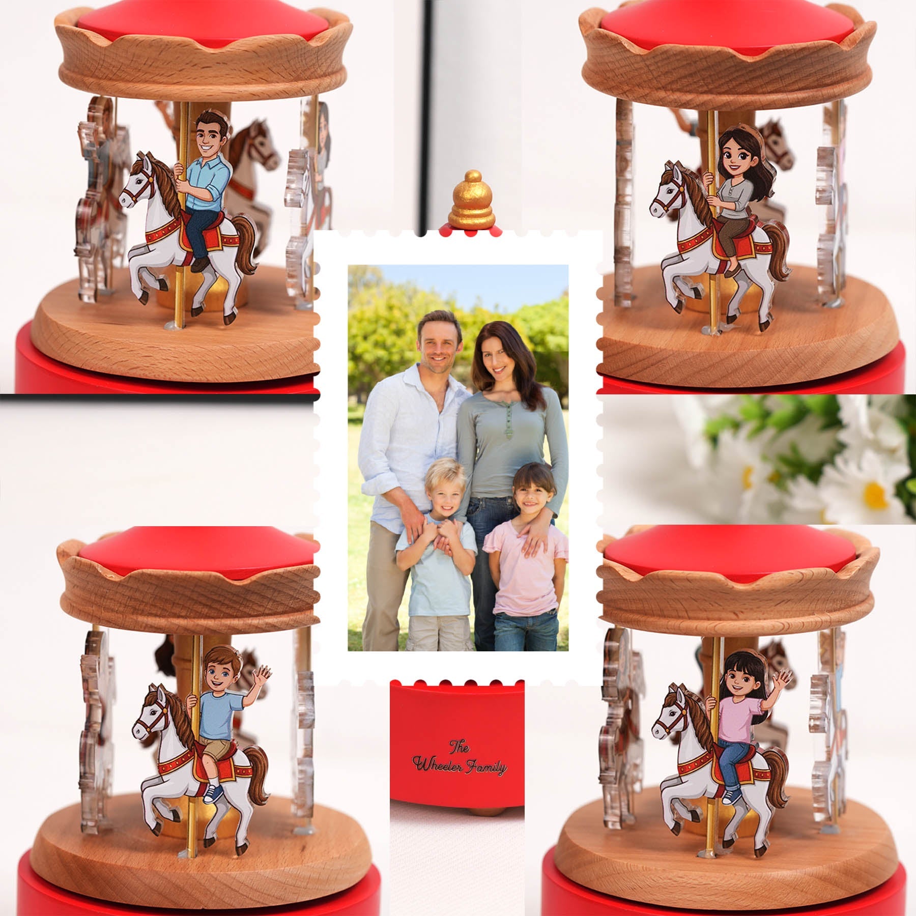 Custom Portrait Carousel Music Box Ornament Family Member Gift For Family
