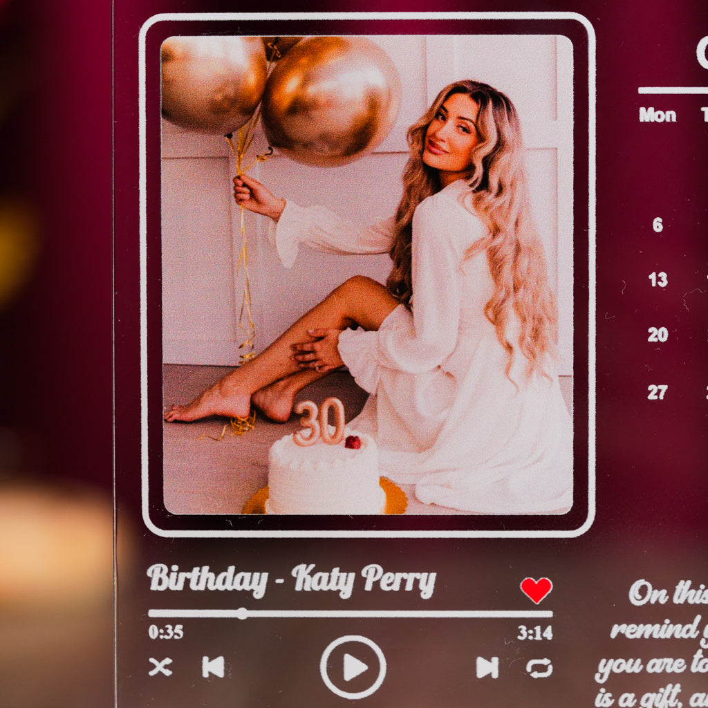 Personalized Birthday Acrylic Plaque – With Photo, Calendar & Song