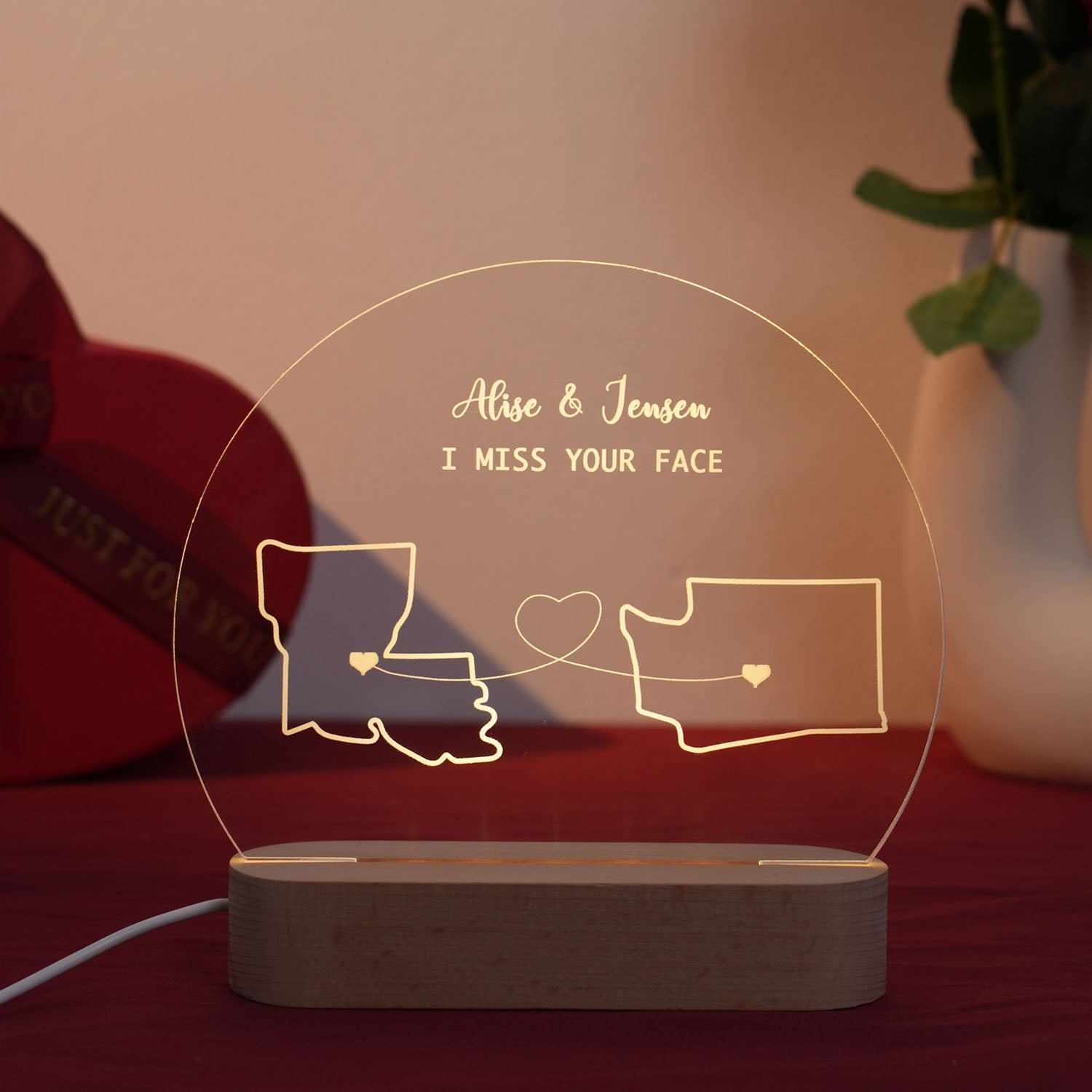 Custom Two-State Map Night Light: Long Distance Gift