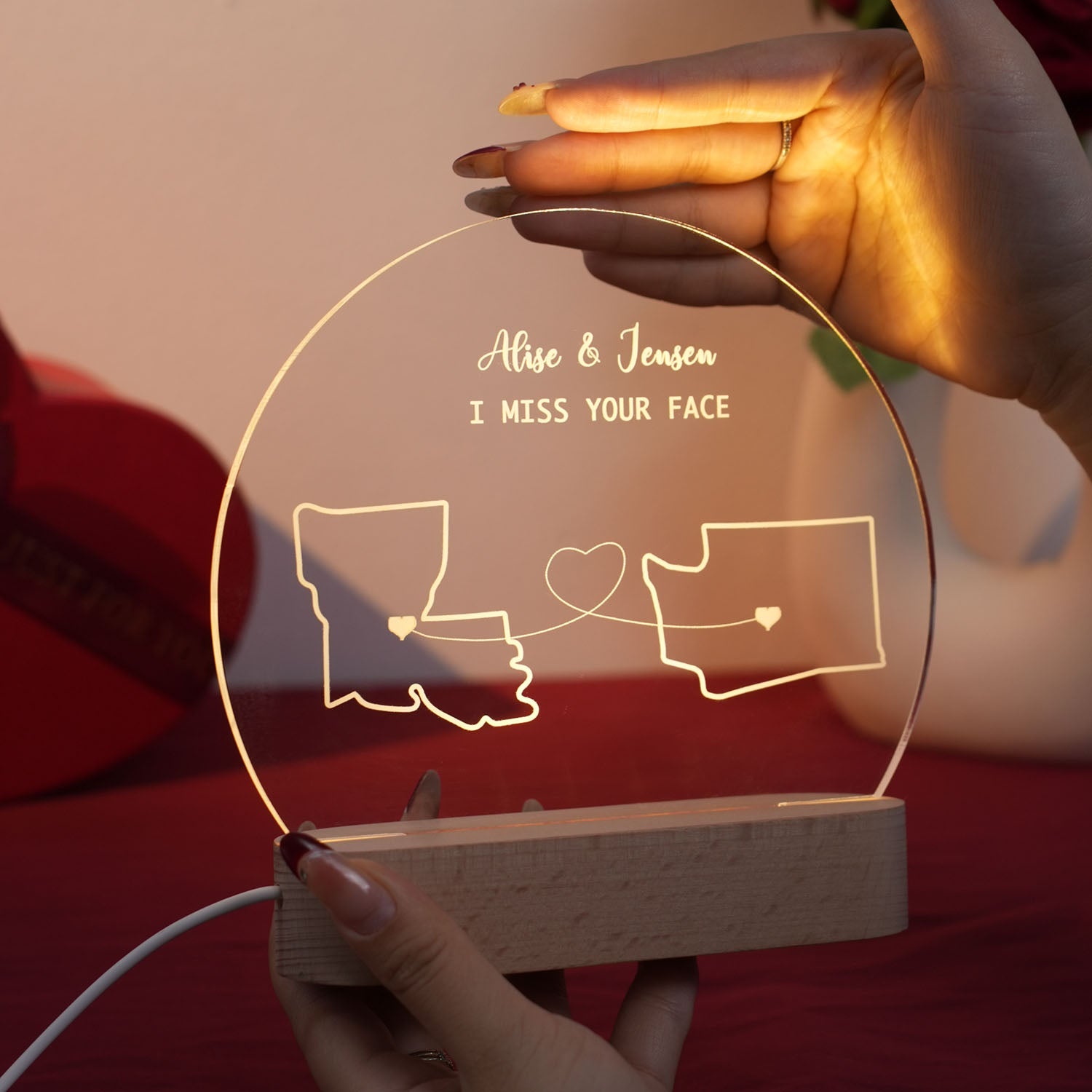 Custom Two-State Map Night Light: Long Distance Gift