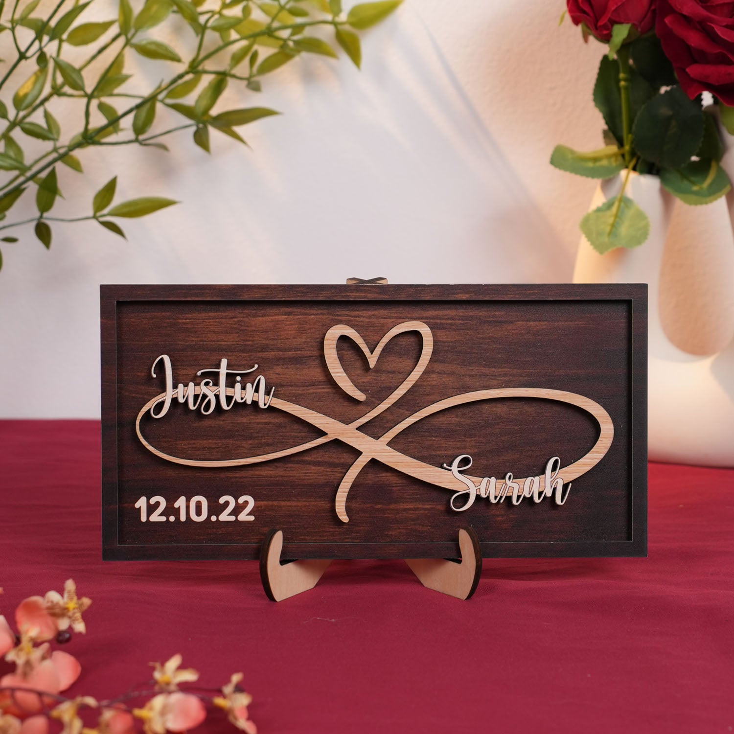 Wood Infinity Sign Wedding Date Engagement Anniversary Gift Bridal Shower Gift
