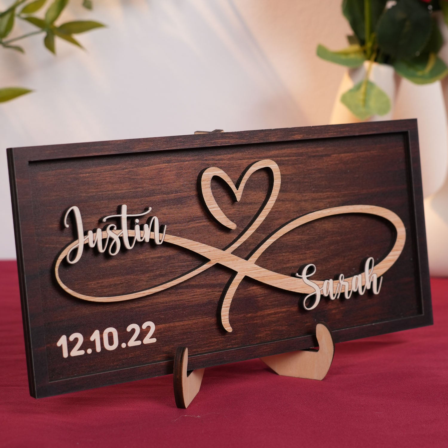 Wood Infinity Sign Wedding Date Engagement Anniversary Gift Bridal Shower Gift