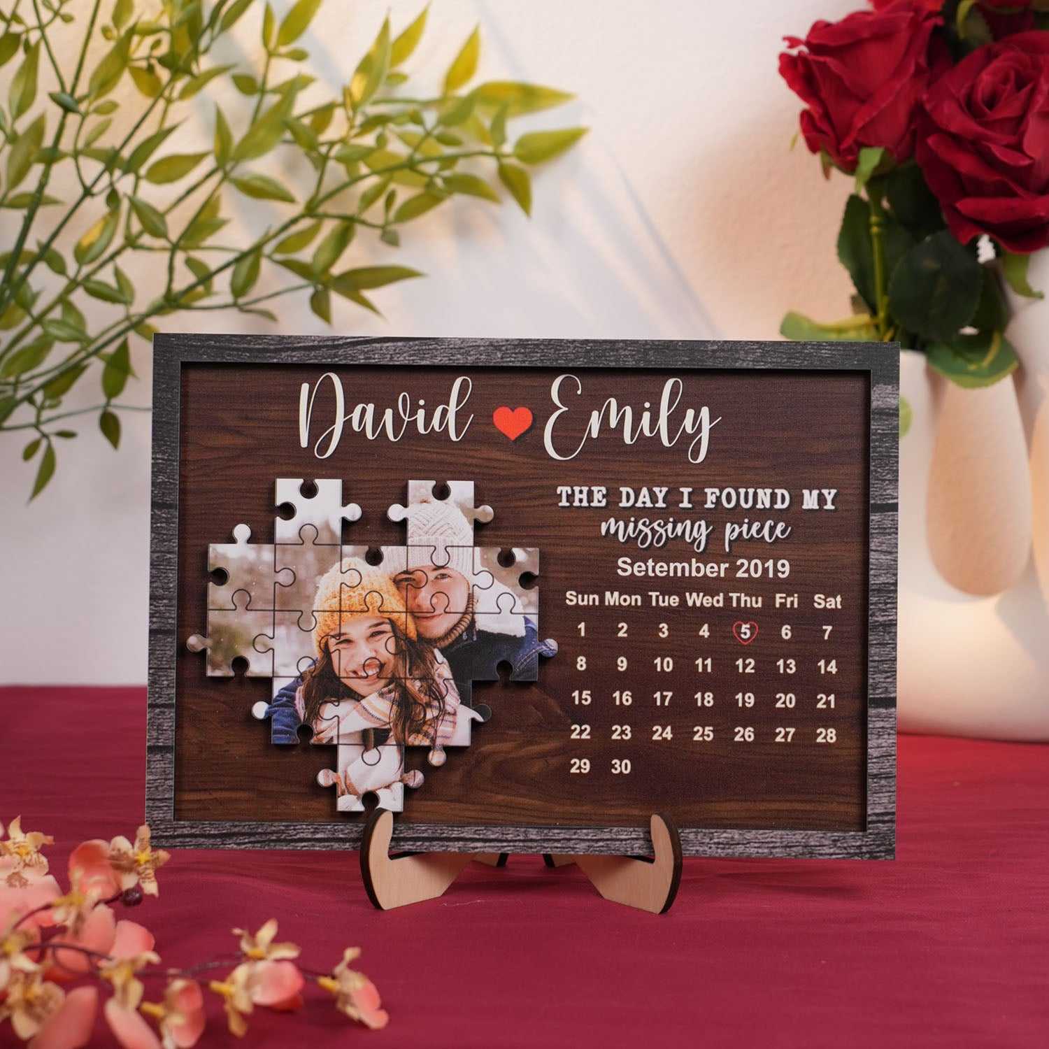 Personalized Couple Puzzle Heart Wooden Sign, I Found My Missing Piece, Love Sign Decor, Valentine Anniversary Gift For Girlfriend Wife