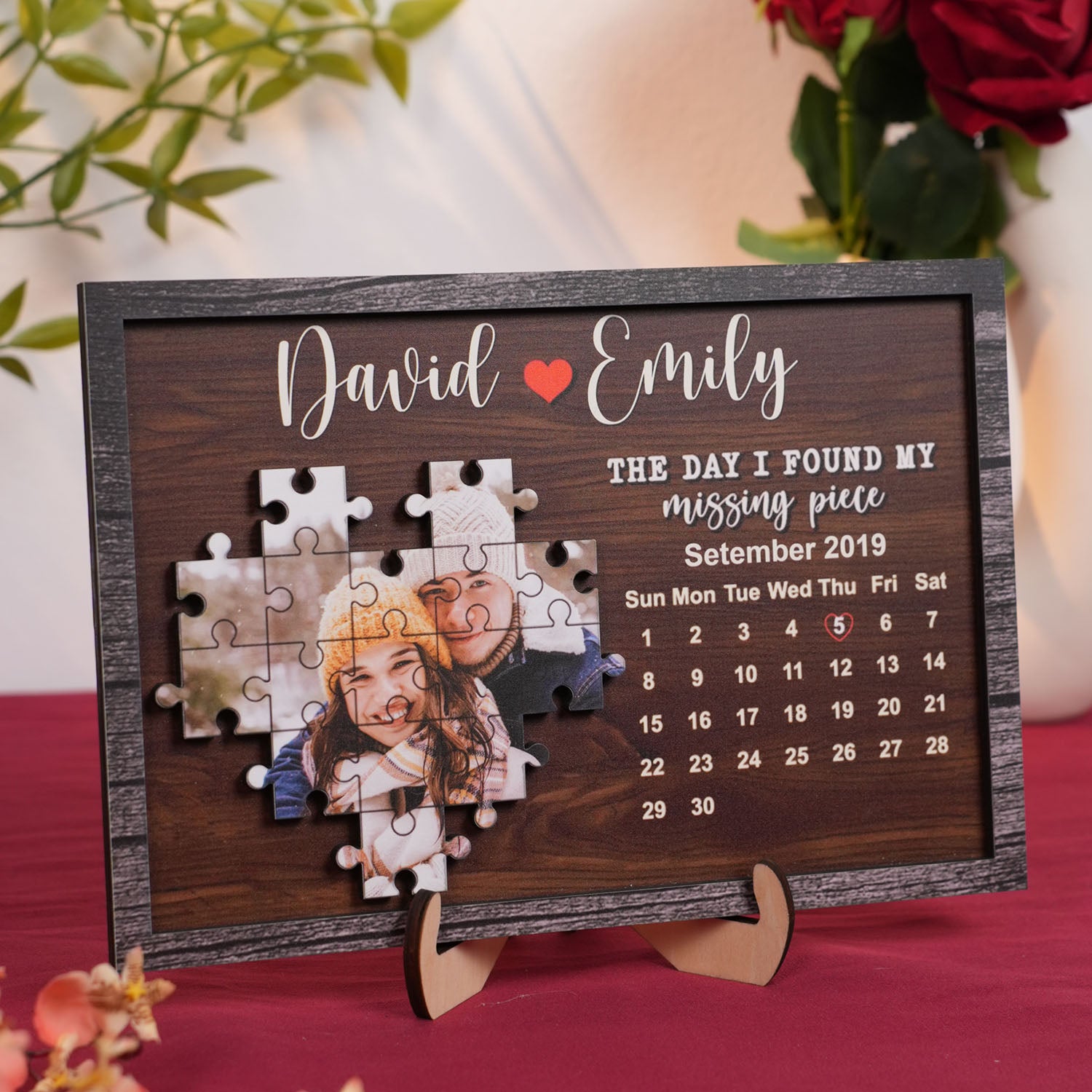 Personalized Couple Puzzle Heart Wooden Sign, I Found My Missing Piece, Love Sign Decor, Valentine Anniversary Gift For Girlfriend Wife